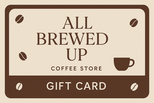 Gift card design for All Brewed Up coffee store